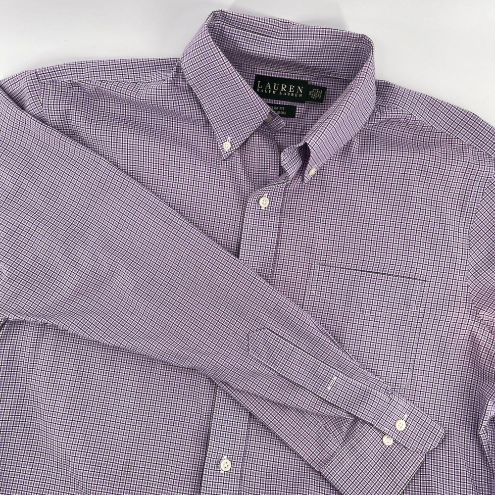 Lauren Ralph Lauren Men's Slim Fit Purple Check Dress Shirt Size 16 34/35